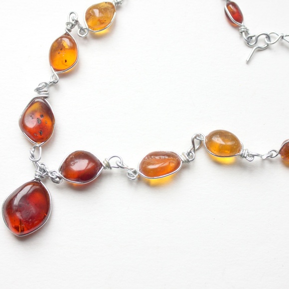 Vintage genuine amber gemstone necklace and bracelet wired set collier bracelet - Picture 9 of 13